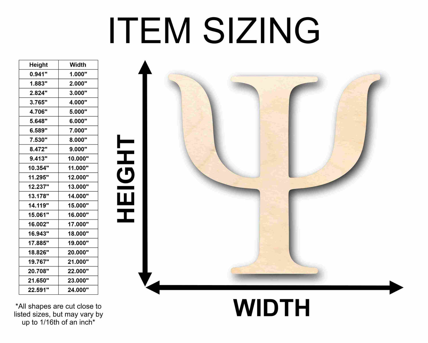 Unfinished Wood Psi Silhouette - Craft- up to 46" DIY