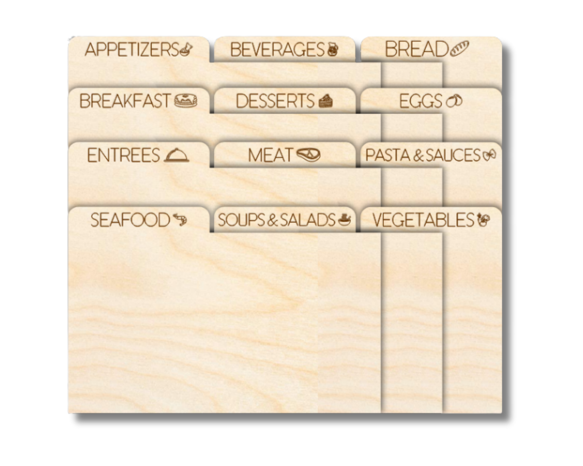 Unfinished Wood Recipe Card Dividers | 12pc | 5" Wide | 1/8" Wood | Wood Craft DIY
