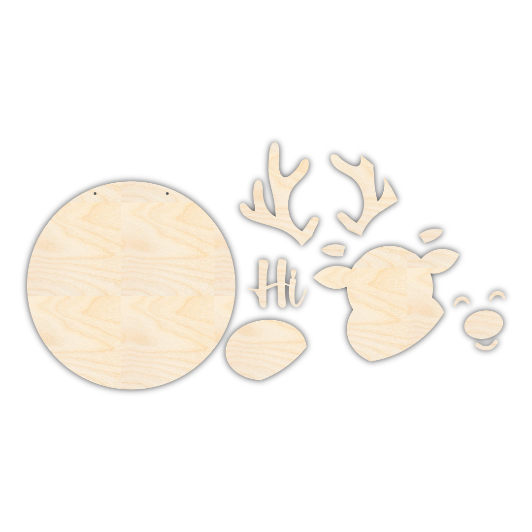 Unfinished Wood Reindeer Hi Door Sign Kit | Wood Craft Cutouts | 1/4" Thick |