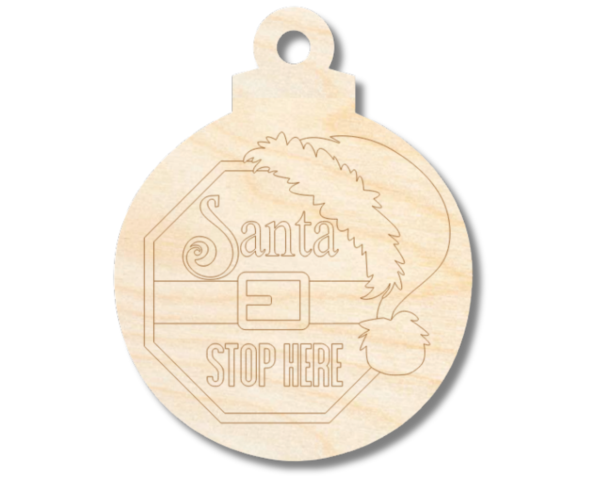 Unfinished Wood Etched Santa Stop Here Ornament Shape | Paint By Line Crafts | up to 30" DIY
