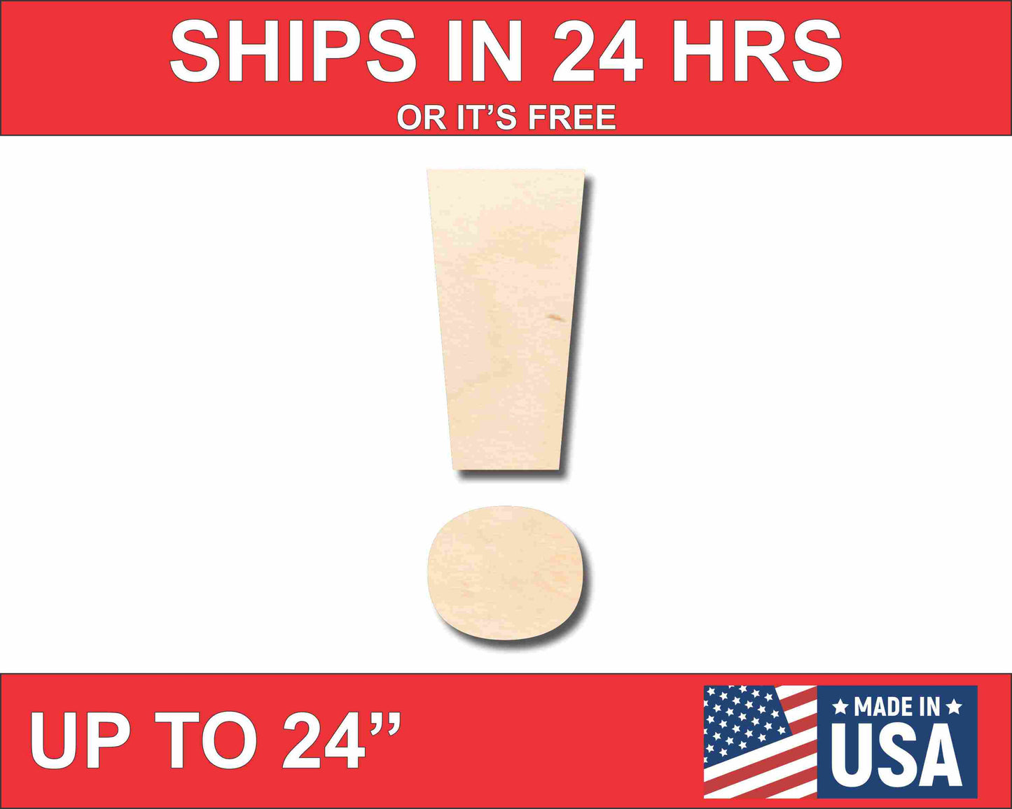 Unfinished Wood Block Symbol Exlamation Point - Craft - up to 46" DIY