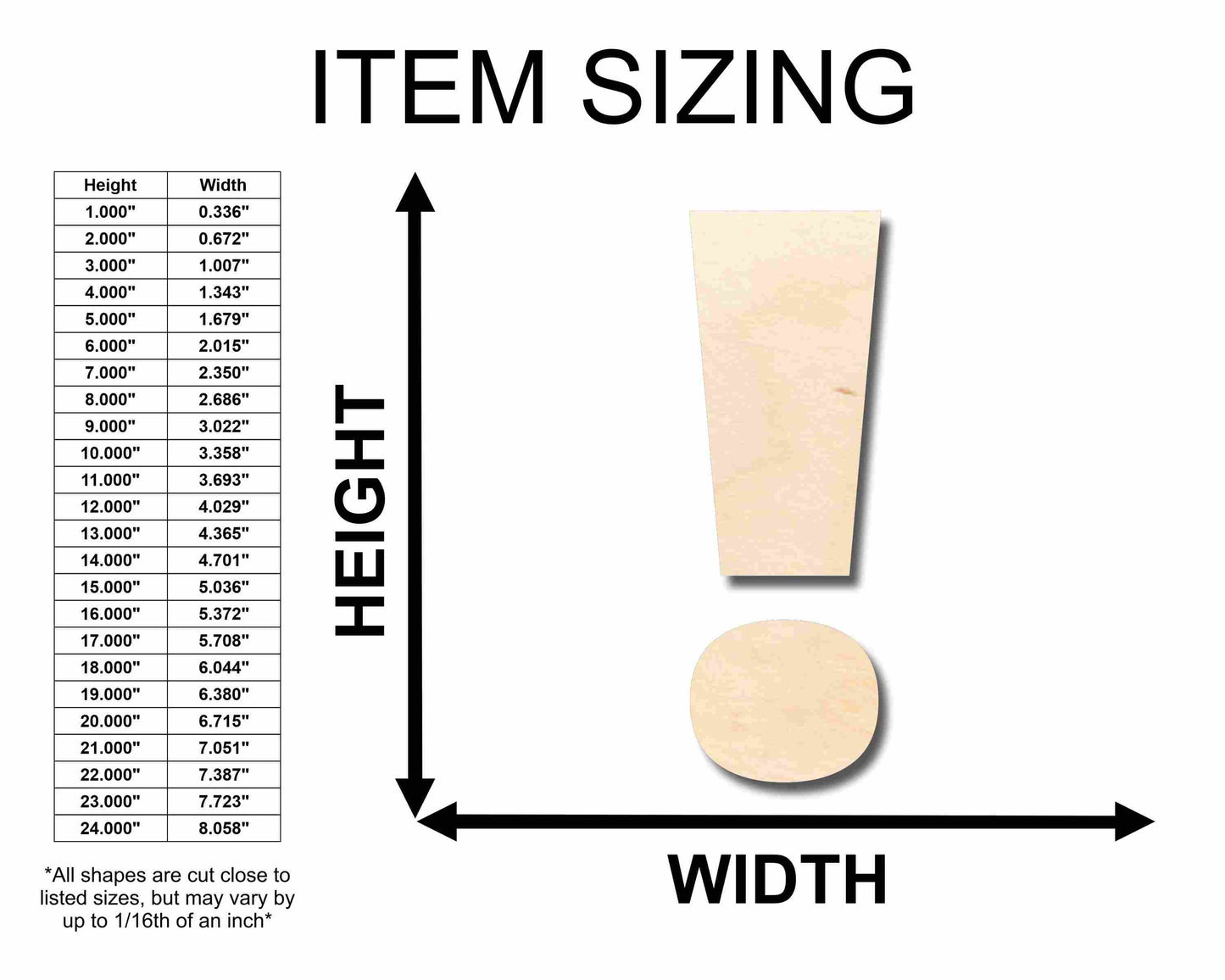 Unfinished Wood Block Symbol Exlamation Point - Craft - up to 46" DIY