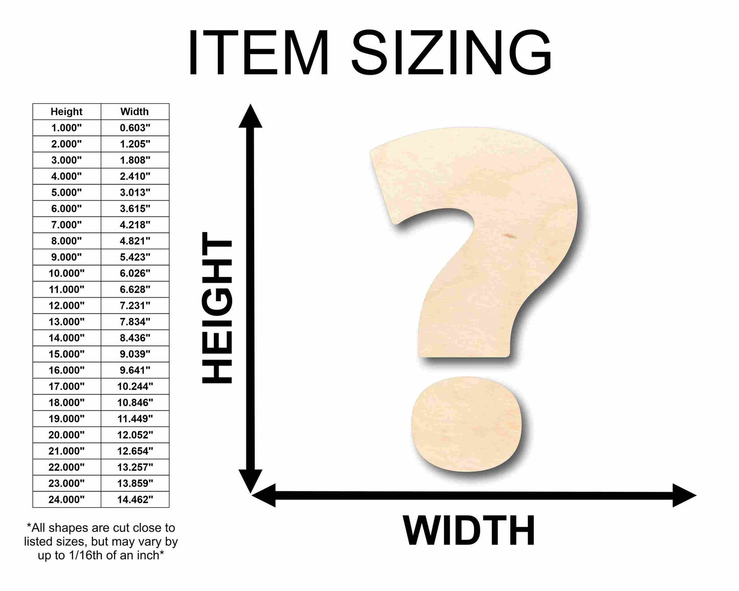 Unfinished Wood Block Symbol Question Mark - Craft - up to 46" DIY