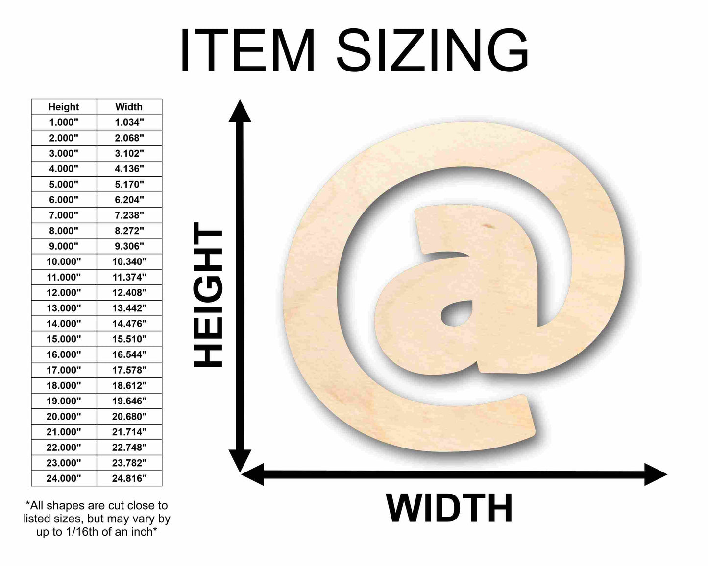 Unfinished Wood Block Symbol At - Craft - up to 46" DIY