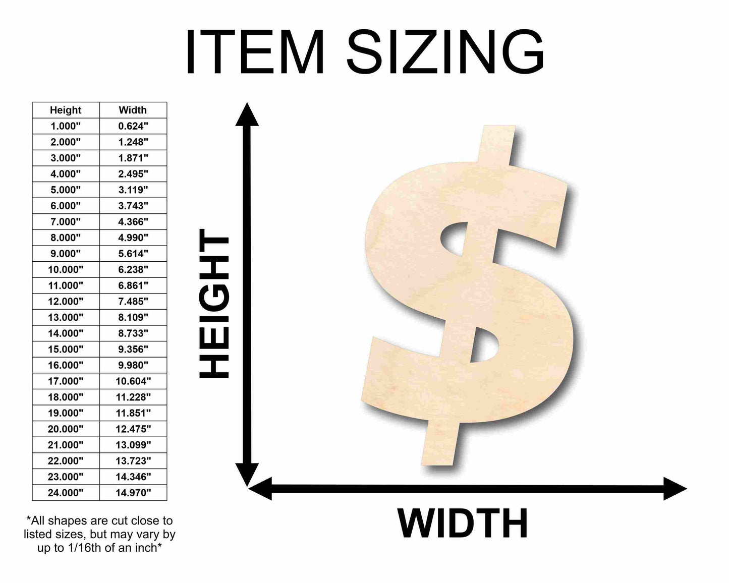 Unfinished Wood Block Symbol Dollar - Craft - up to 46" DIY