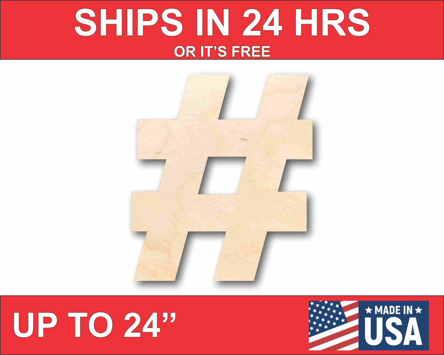 Unfinished Wood Block Symbol Hashtag Hashmark- Craft - up to 46" DIY