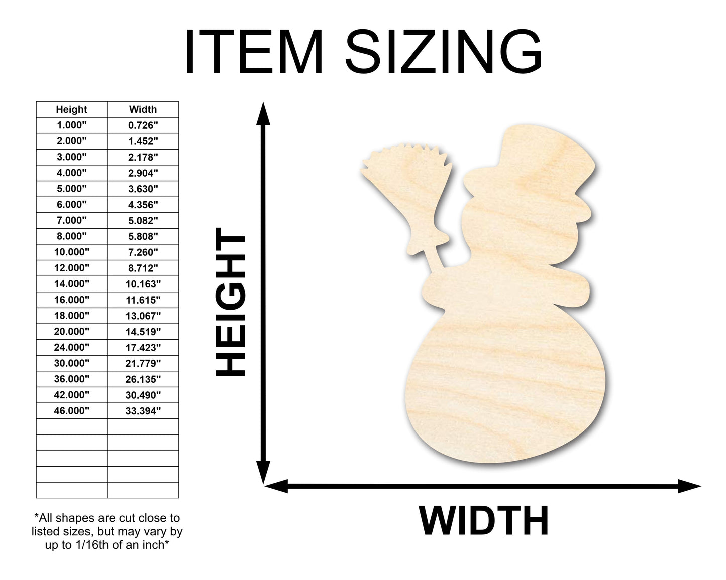 Unfinished Wood Snowman Shape - Winter Craft - up to 46"