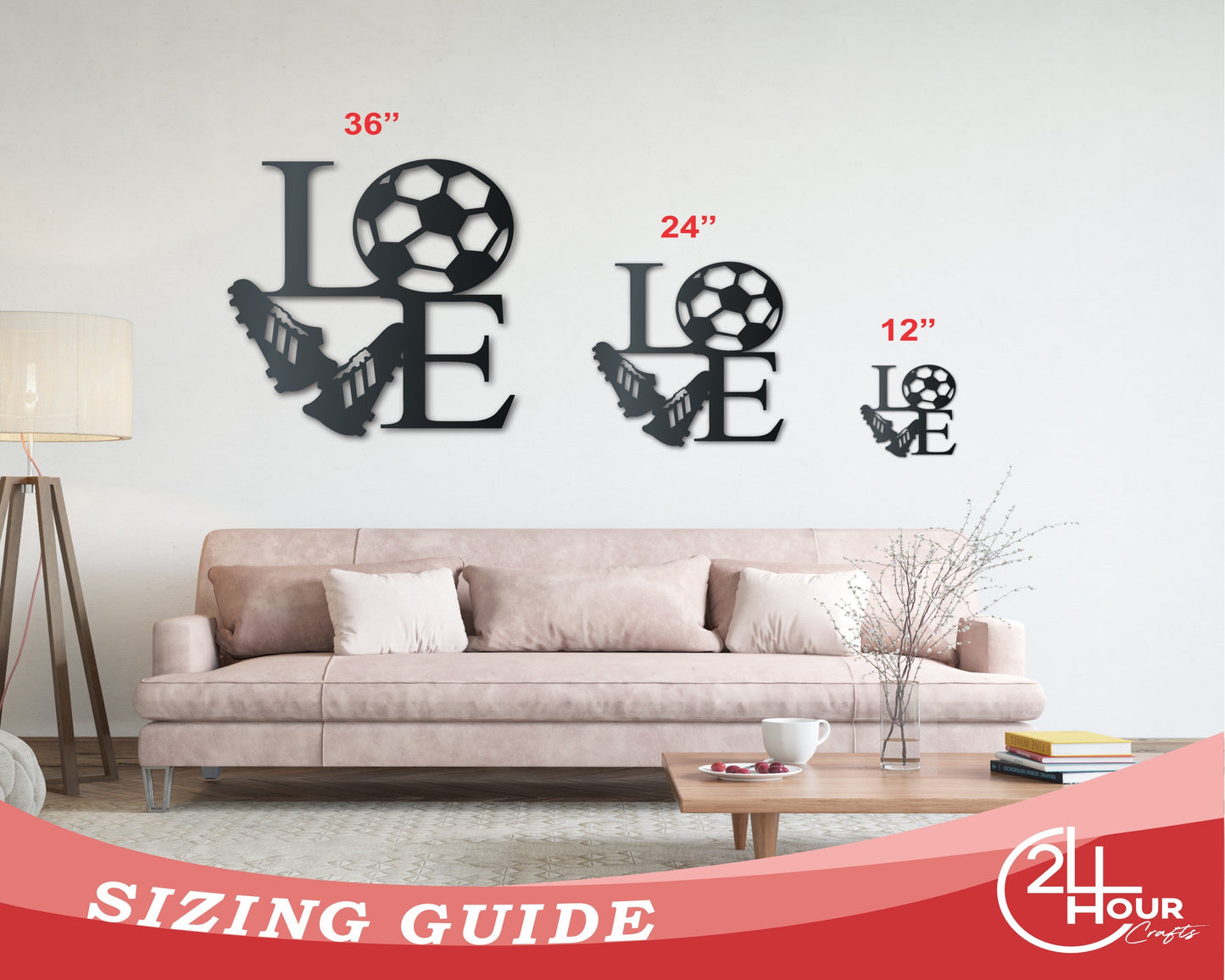 Metal Soccer Love Wall Art - Metal Sports Sign - 14 Color Options