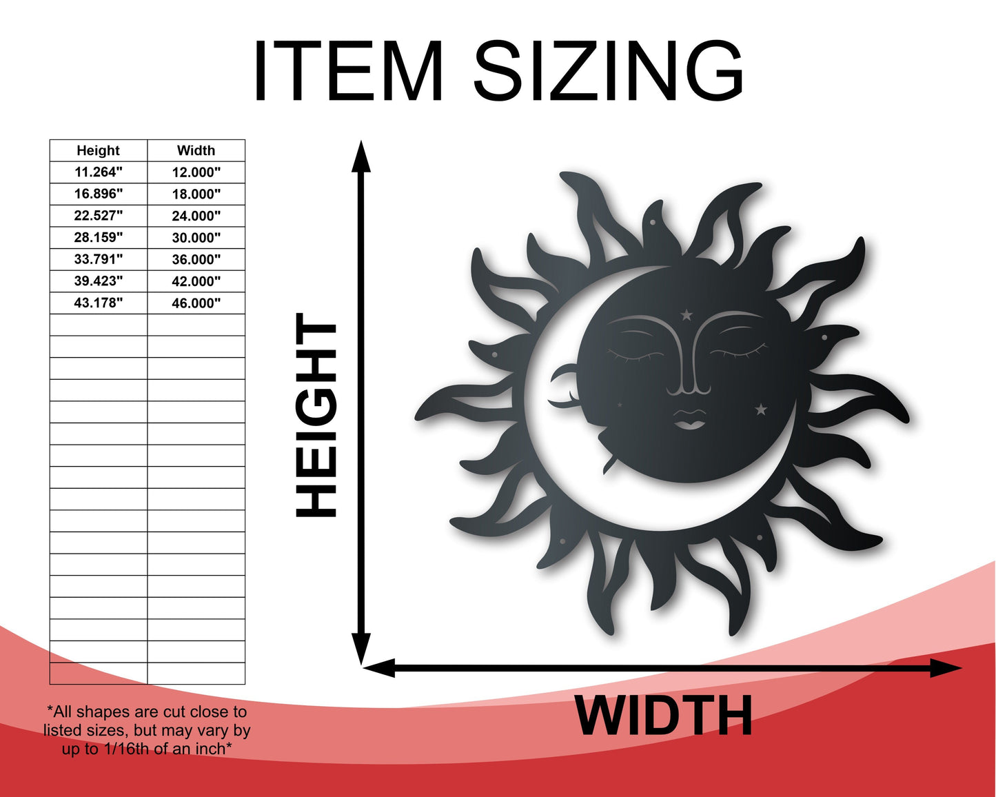 Metal Sun and Moon Sign | Celestial Garden Wall Art | Indoor Outdoor | Up to 46" | Over 20 Color Options