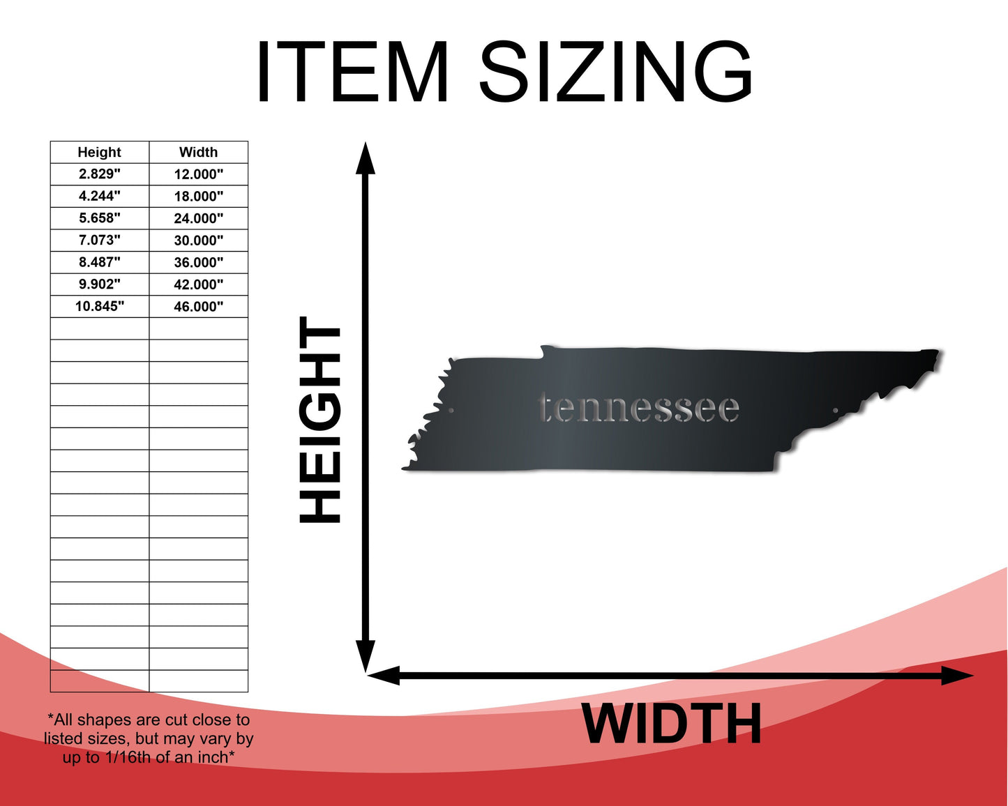 Metal Tennessee Wall Art - Custom Metal US State Sign - 14 Color Options