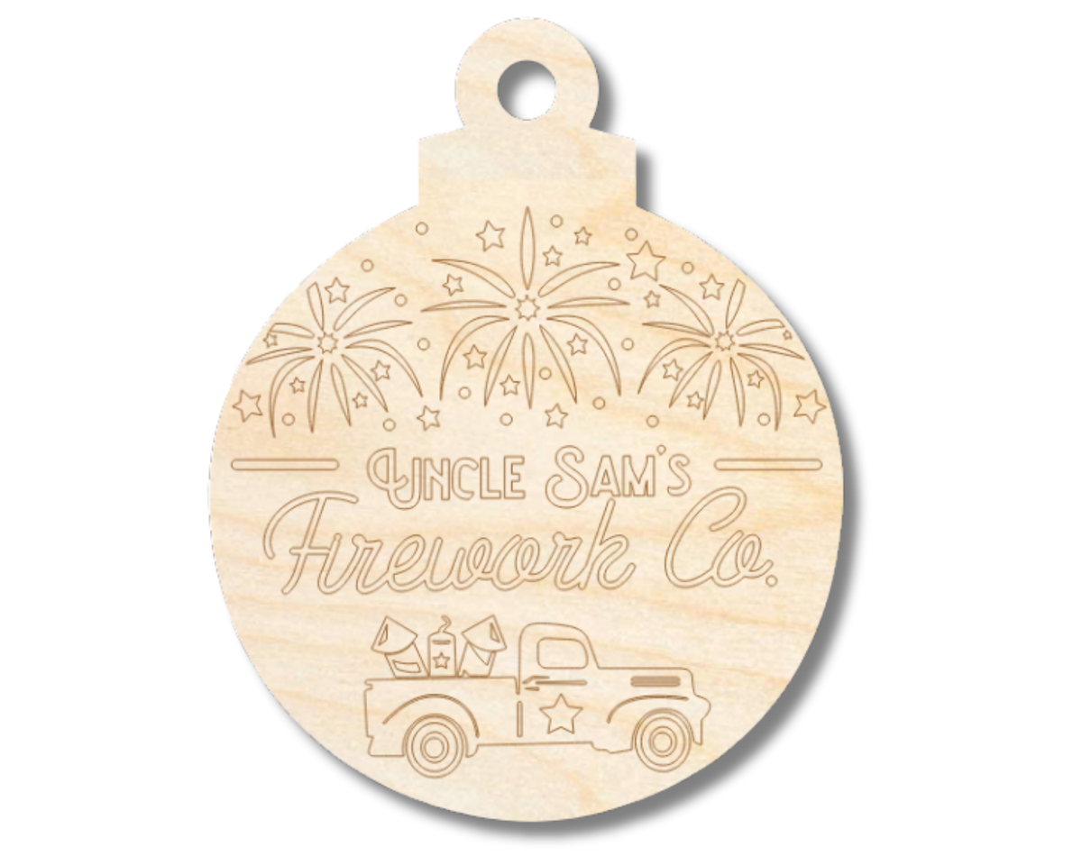 Unfinished Wood Etched Uncle Sam's Fireworks Ornament Shape | Paint By Line Crafts | up to 30" DIY