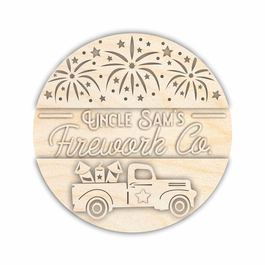 Unfinished Wood Uncle Sam's Fireworks Door Sign Kit | Wood Craft Cutouts | 1/4" Thick |