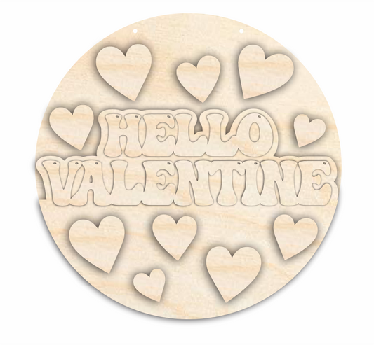 Unfinished Wood Hello Valentine Door Sign Kit | Wood Craft Cutouts | 1/4" Thick |