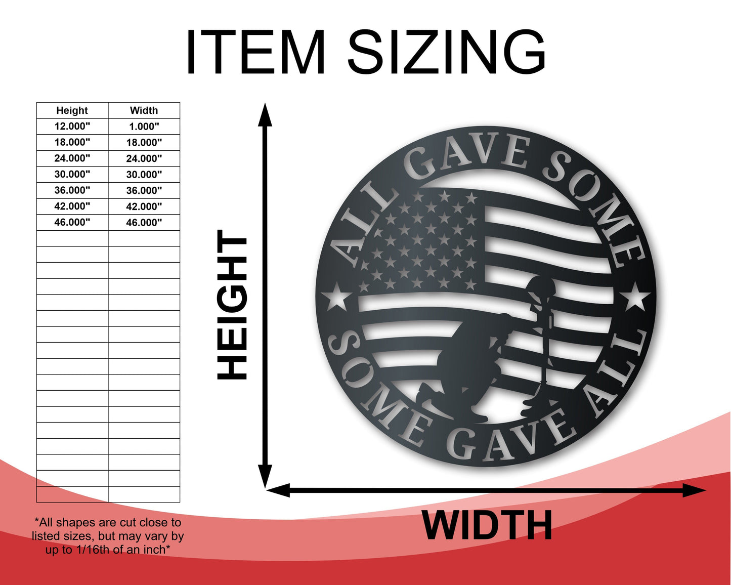 Metal USA Veteran Sacrifice Wall Art | Patriotic Veteran | Memorial Day | Indoor Outdoor | Up to 36" | Over 20 Color Options