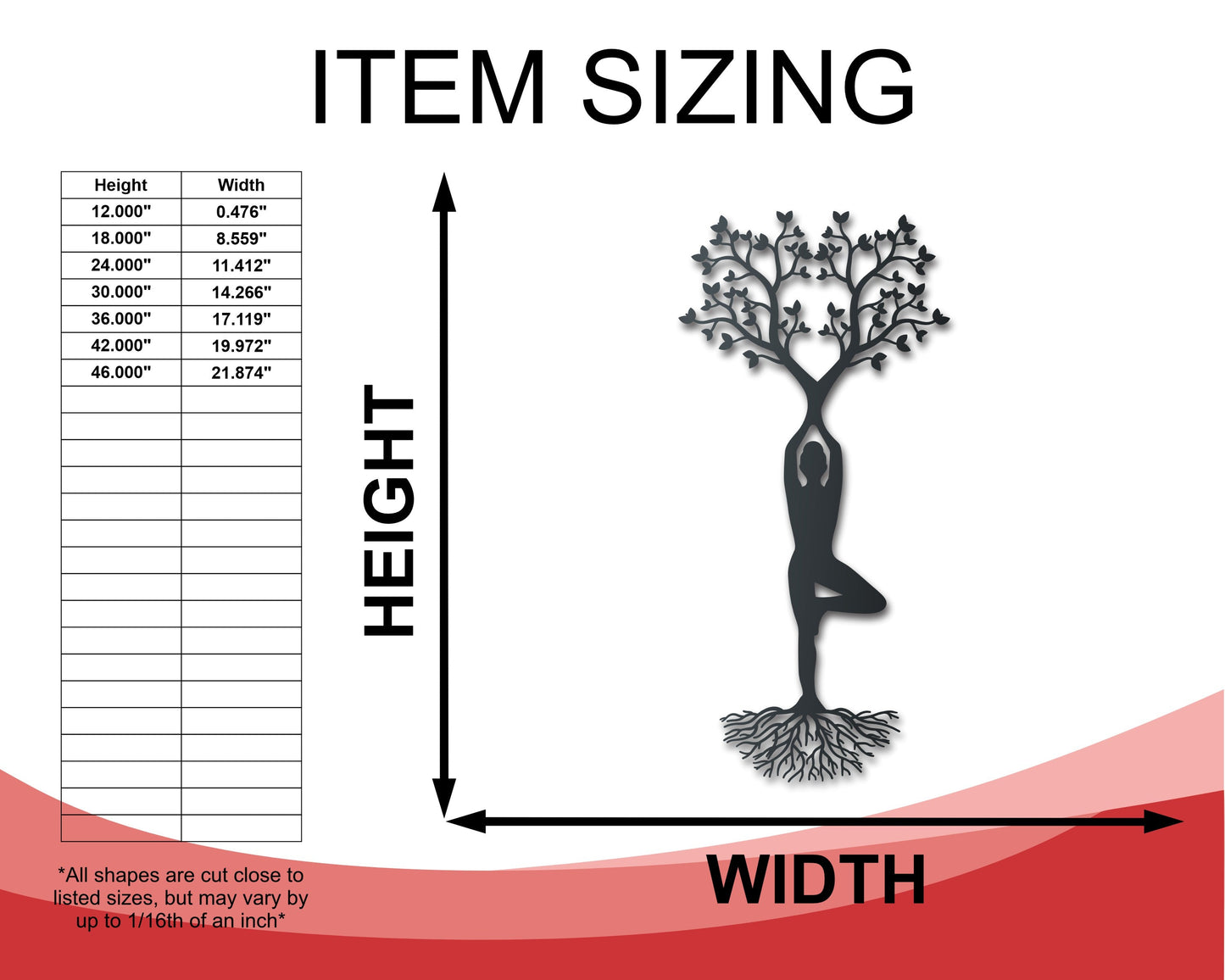 Metal Yoga Tree Pose Wall Art - 14 Color Options