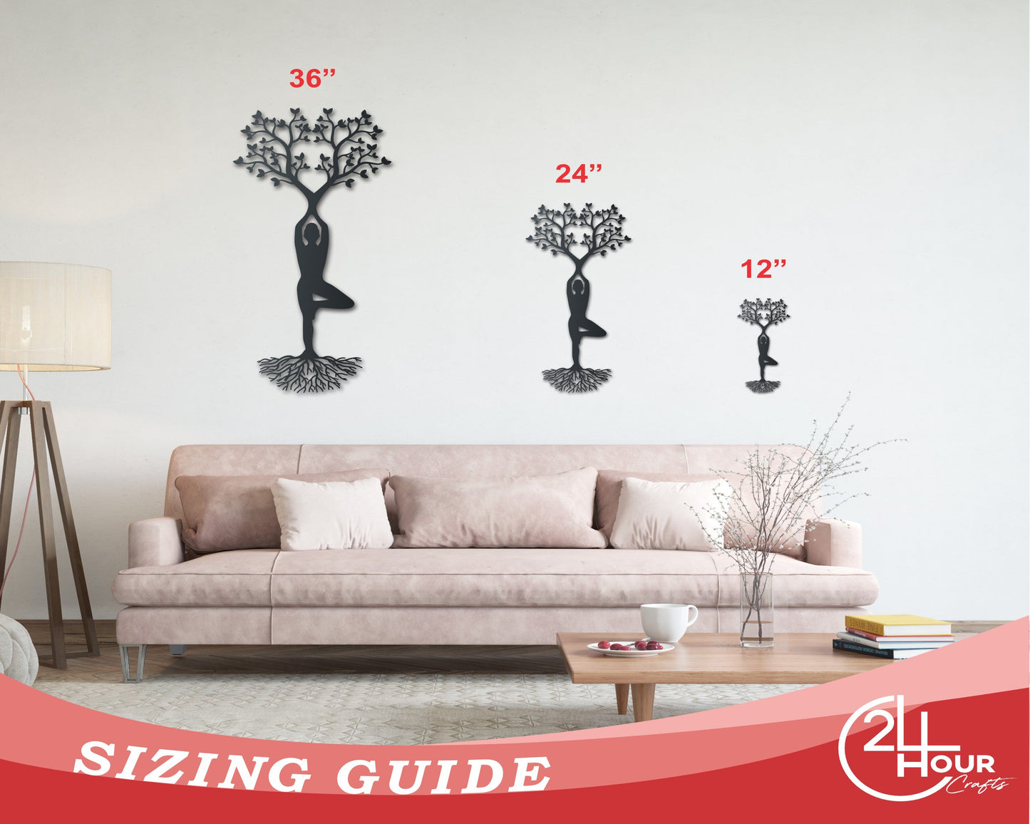 Metal Yoga Tree Pose Wall Art - 14 Color Options