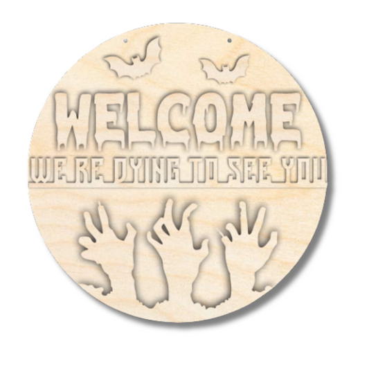 Unfinished Wood Zombie Welcome Door Sign Kit | Wood Craft Cutouts | 1/4" Thick |