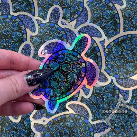 Blue Turtle Holographic Mandala Sticker