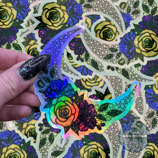 Floral Moon Holographic Dot Art Sticker