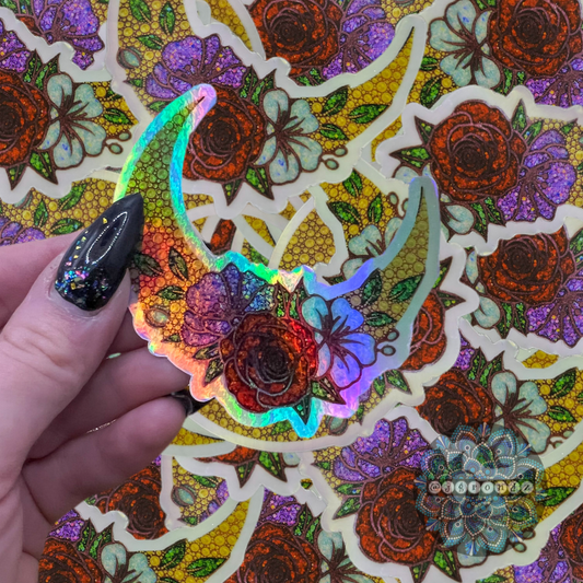 Floral Moon Holographic Dot Art Sticker