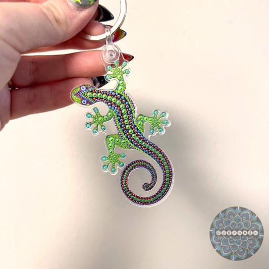Green Gecko Dot Art Acrylic Keychain