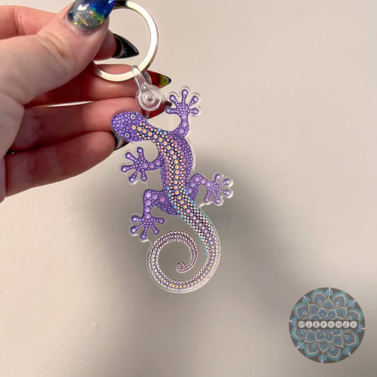 Purple Gecko Dot Art Acrylic Keychain