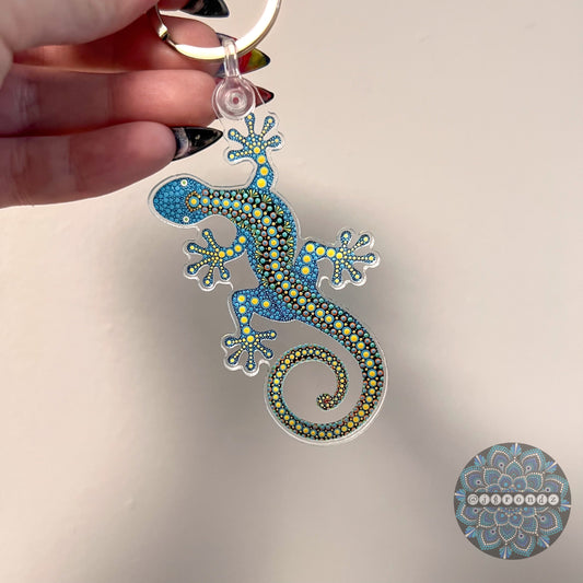 Blue Gecko Dot Art Acrylic Keychain