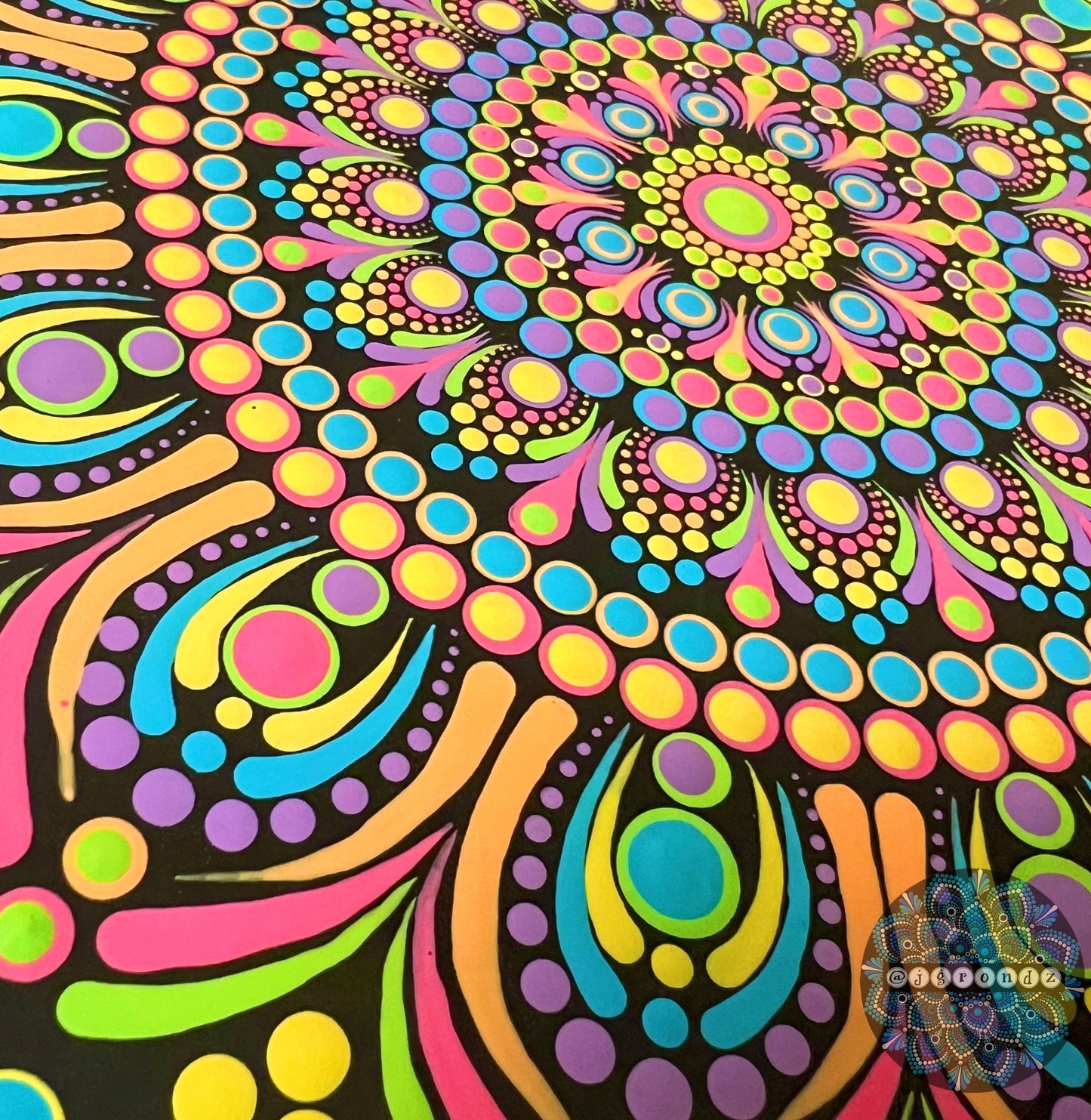 Neon Rainbow Mandala Dot Art Resin Wall Decor