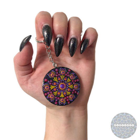 Mandala Dot Painted Round Keychain