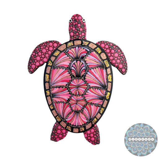 Pink Opal Sea Turtle Resin & Dot Art