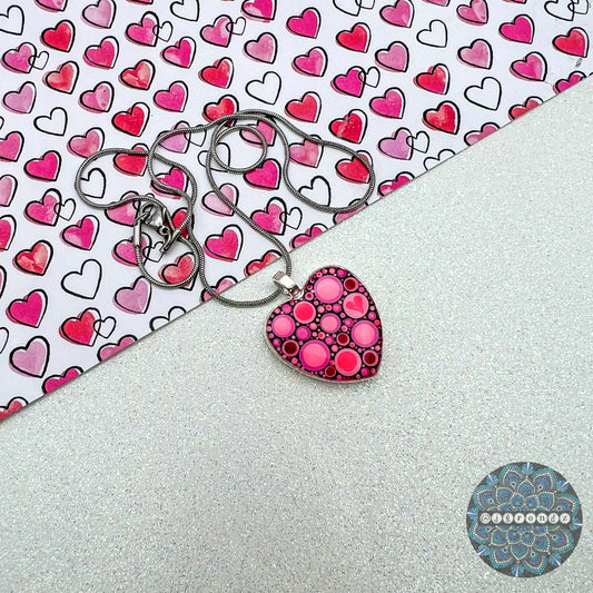 Valentine’s Heart Dot Art Necklace Pendant & Chain
