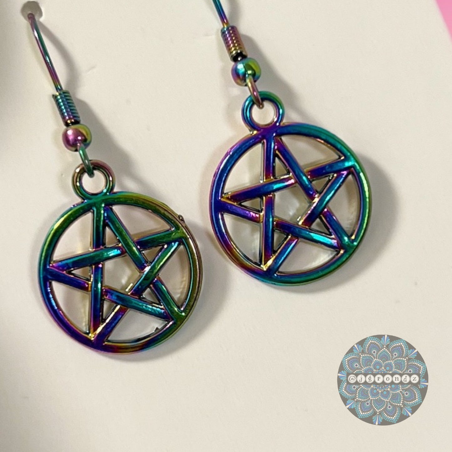 Rainbow Pentagram Earrings With Stainless Steel Fish Hook Ear Wire for Halloween