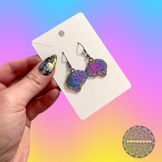 Rainbow Brain Earrings With Stainless Steel Fish Hook Ear Wire