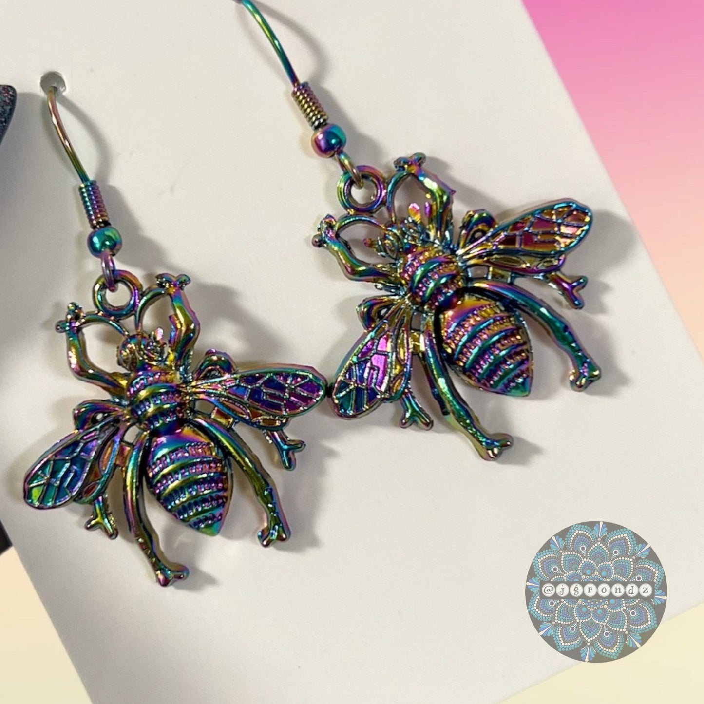 Rainbow Bee Earrings With Stainless Steel Fish Hook Ear Wire
