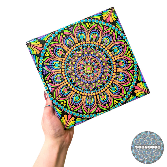 Neon Rainbow Mandala Dot Art Resin Wall Decor