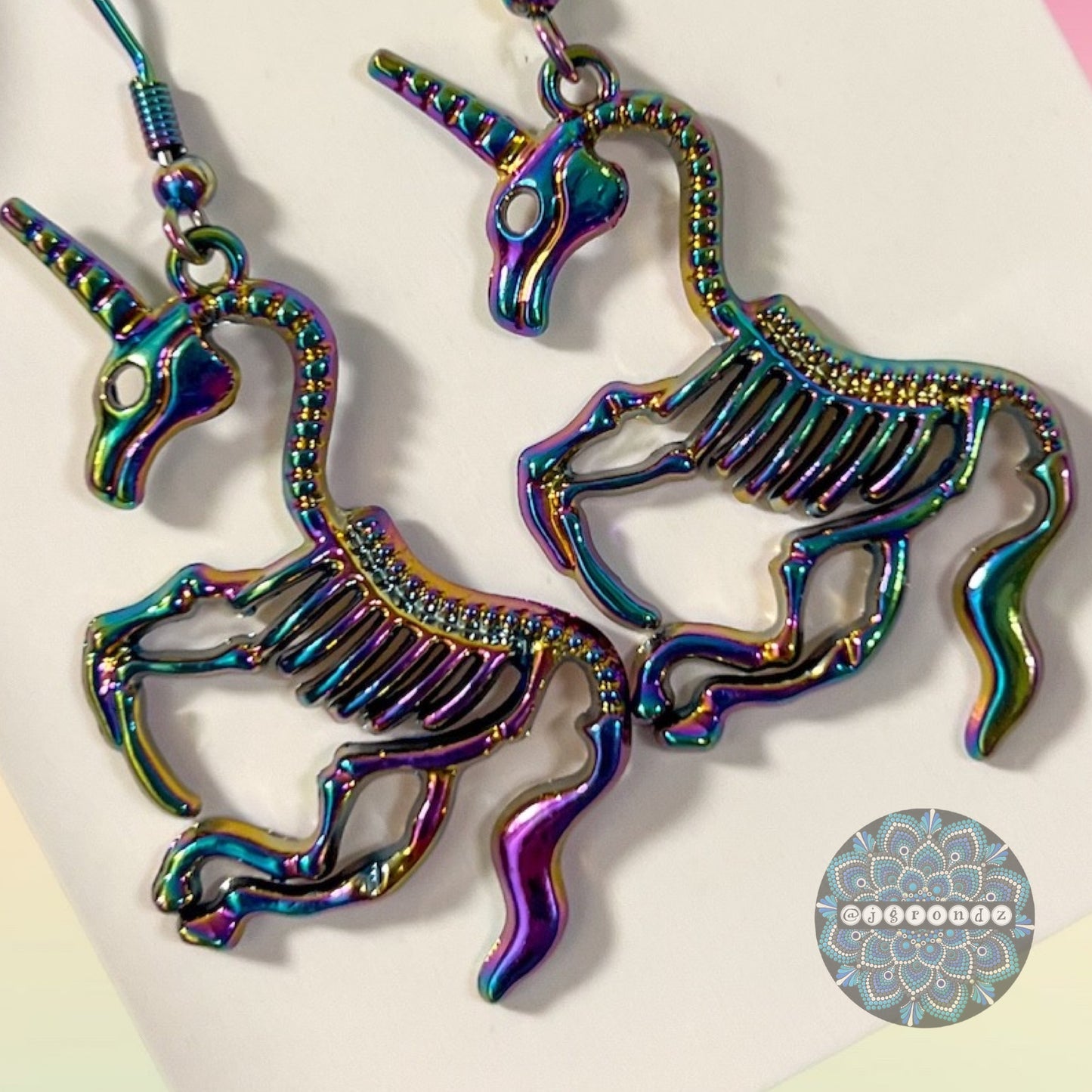 Rainbow Unicorn Skeleton Earrings With Stainless Steel Fish Hook Ear Wire for Halloween