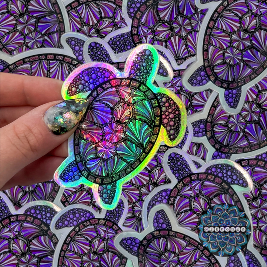 Purple Turtle Holographic Mandala Sticker