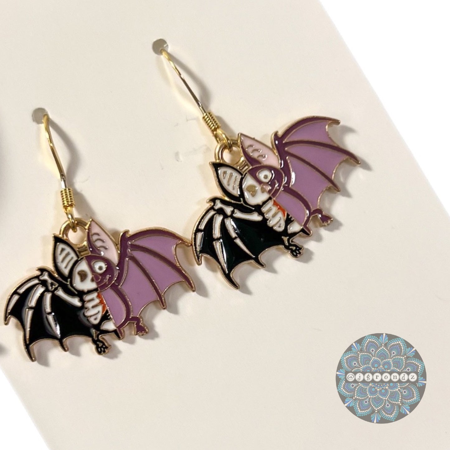 Skeleton Bat Earrings with 18k gold plated Fish Hook Ear Wire for Halloween
