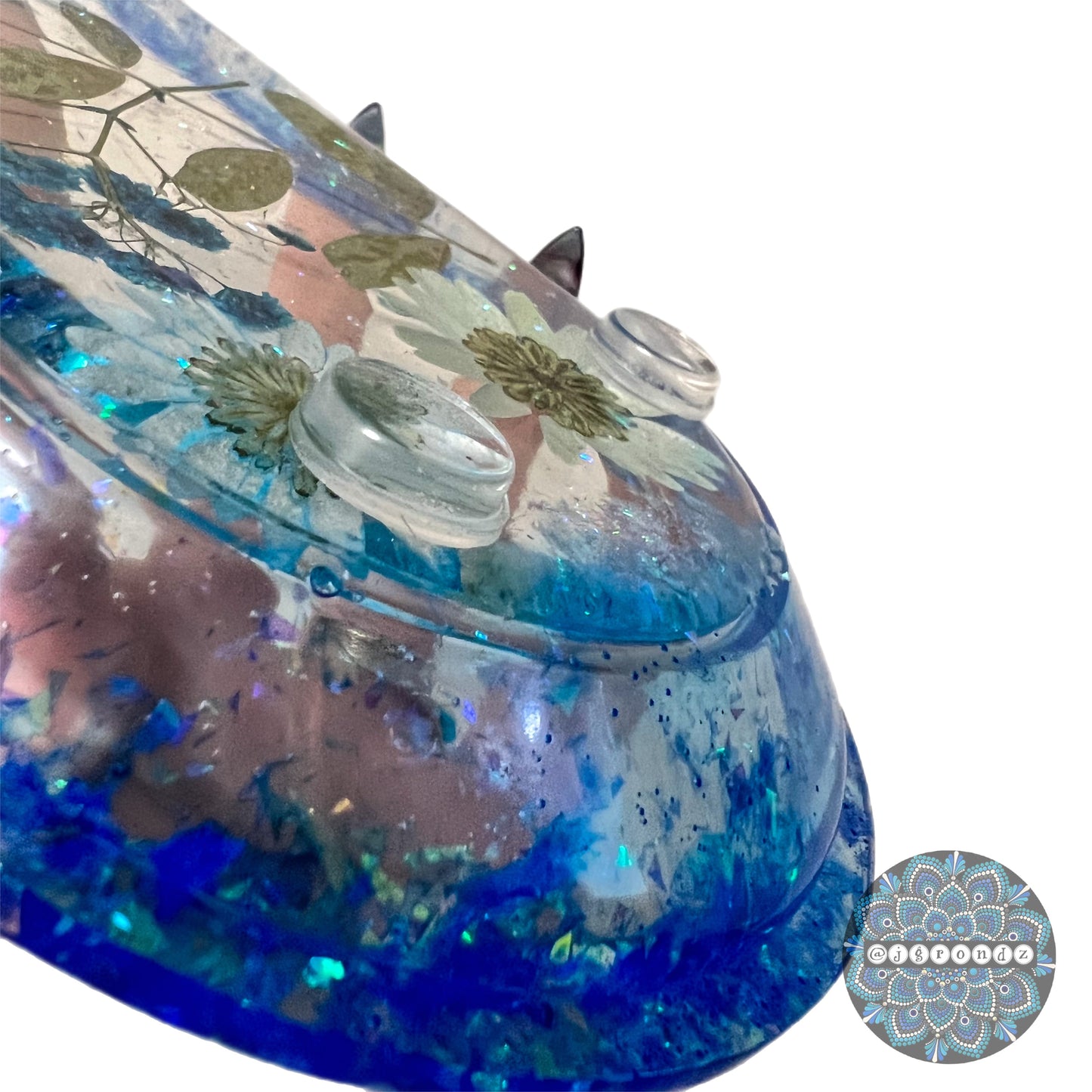 Decorative Oval Floral Glitter Resin Trinket Jewelry Tray - pressed flowers and glitter