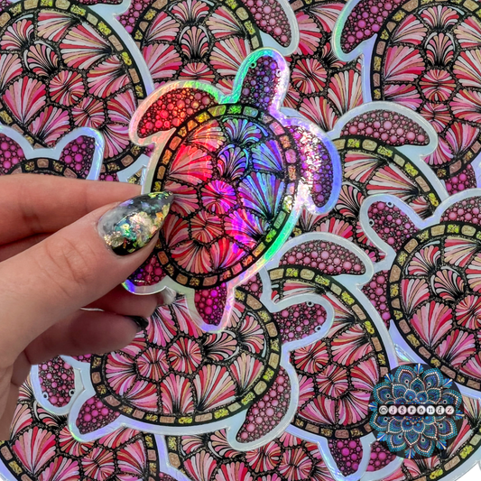 Pink Turtle Holographic Mandala Sticker