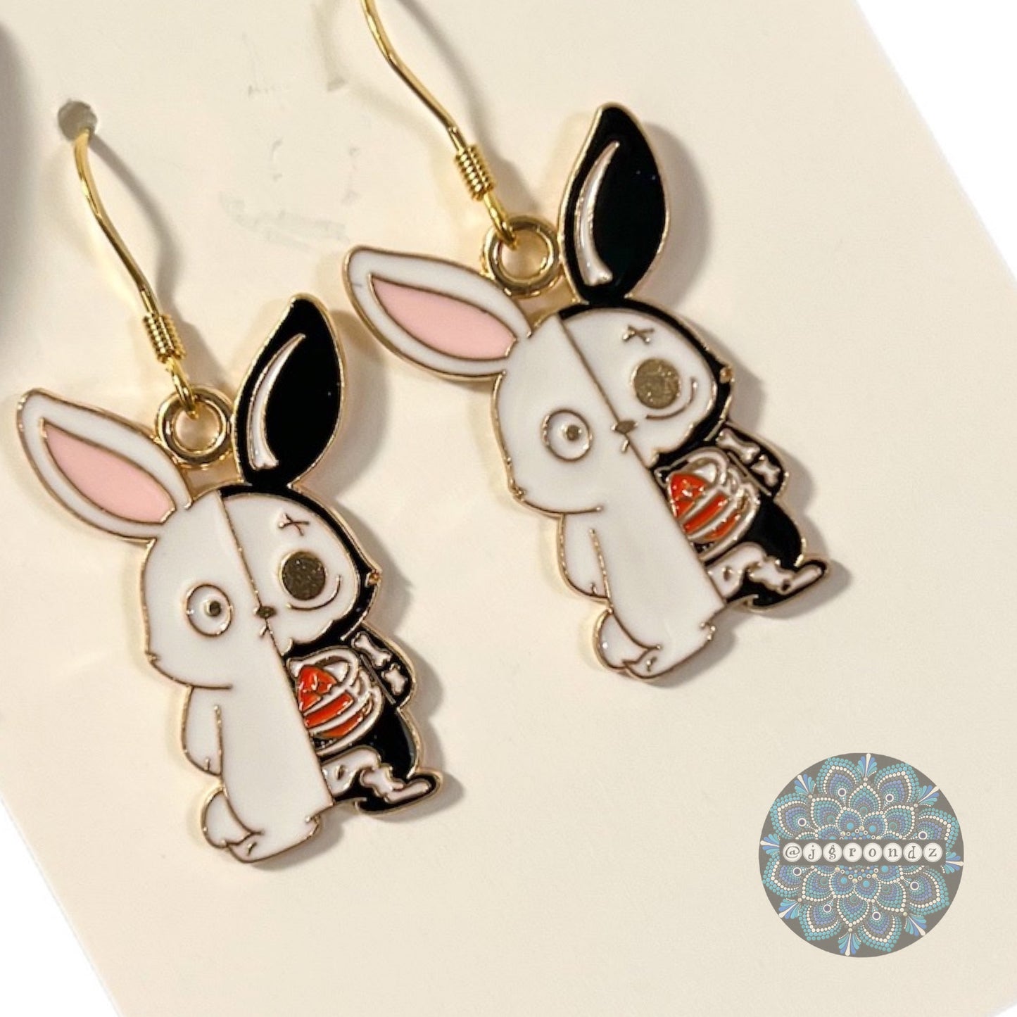 Skeleton Bunny Rabbit Earrings with 18k gold plated Fish Hook Ear Wire for Halloween