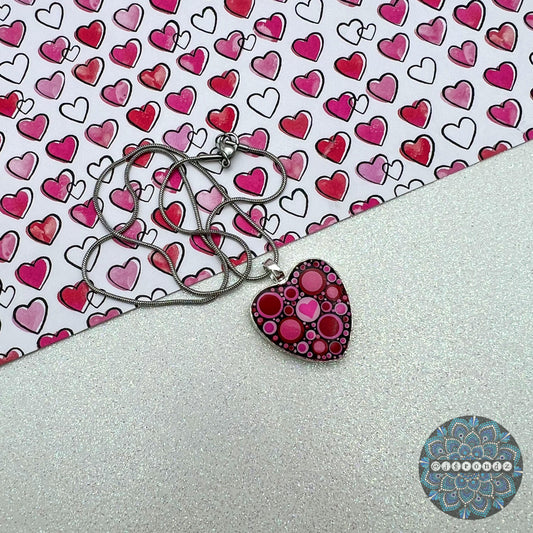 Valentine’s Heart Dot Art Necklace Pendant & Chain