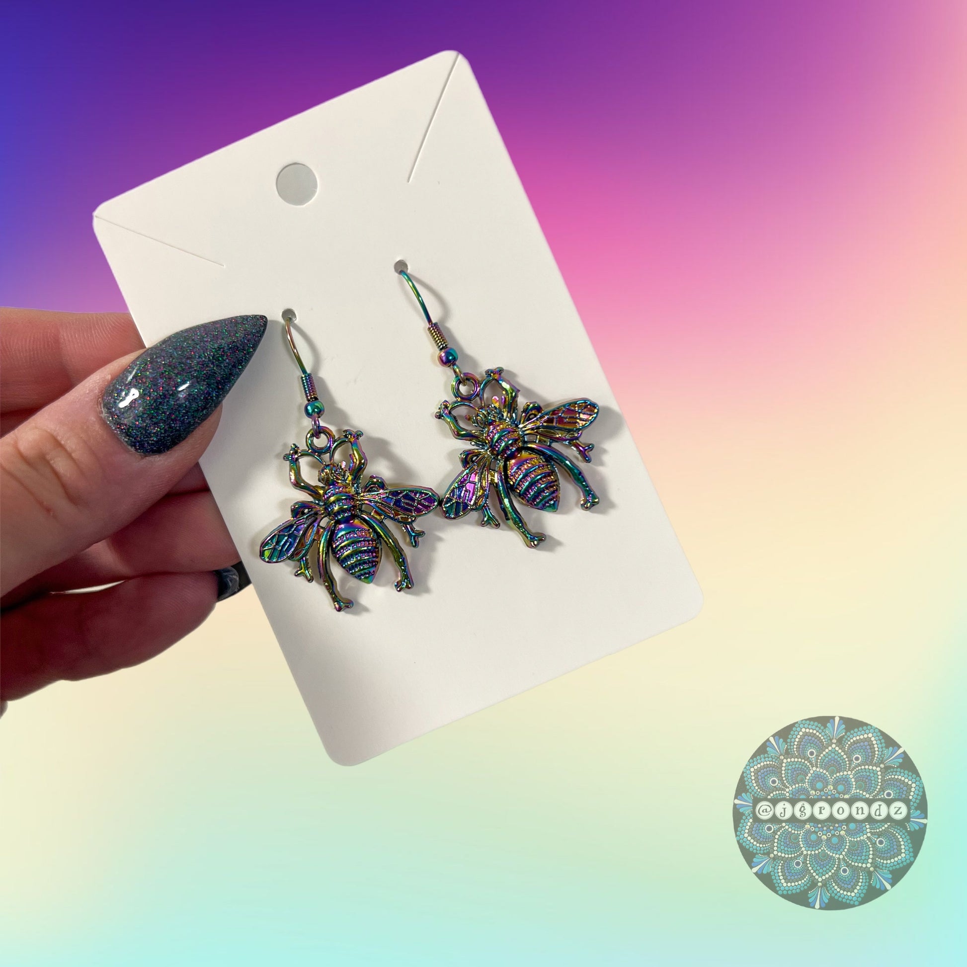 Rainbow Bee Earrings With Stainless Steel Fish Hook Ear Wire
