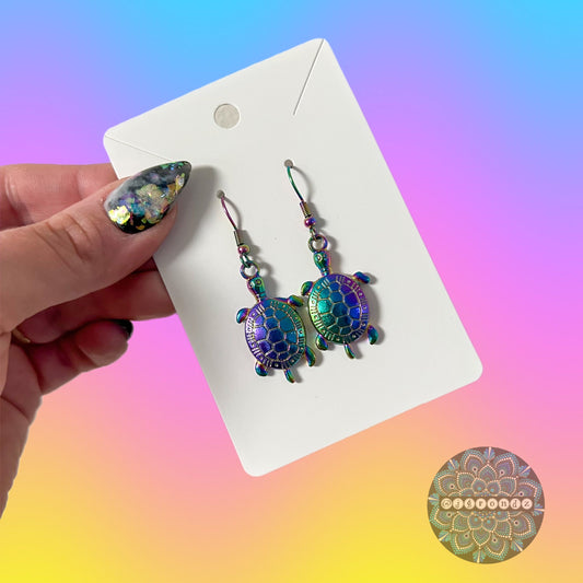 Rainbow Turtle Earrings With Stainless Steel Fish Hook Ear Wire