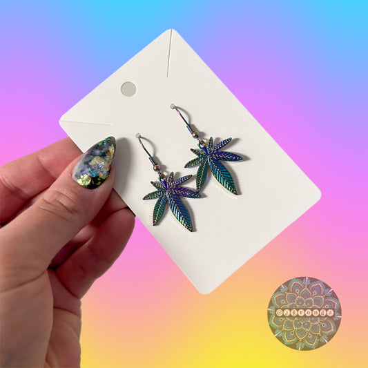Rainbow Weed Leaf Earrings With Stainless Steel Fish Hook Ear Wire